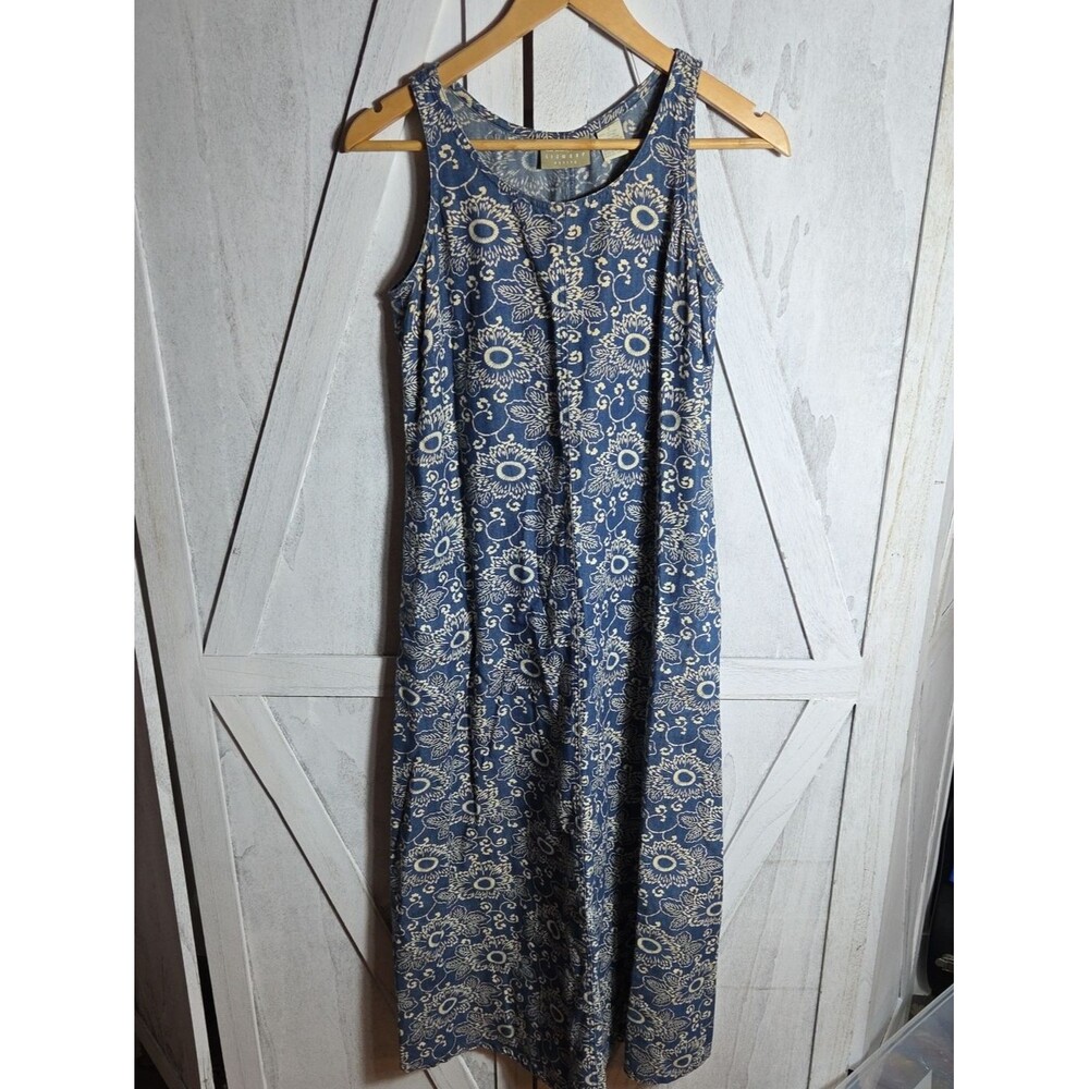 Liz Claiborne Lizwear 100% Cotton Denim Floral Midi Dress Size 2P